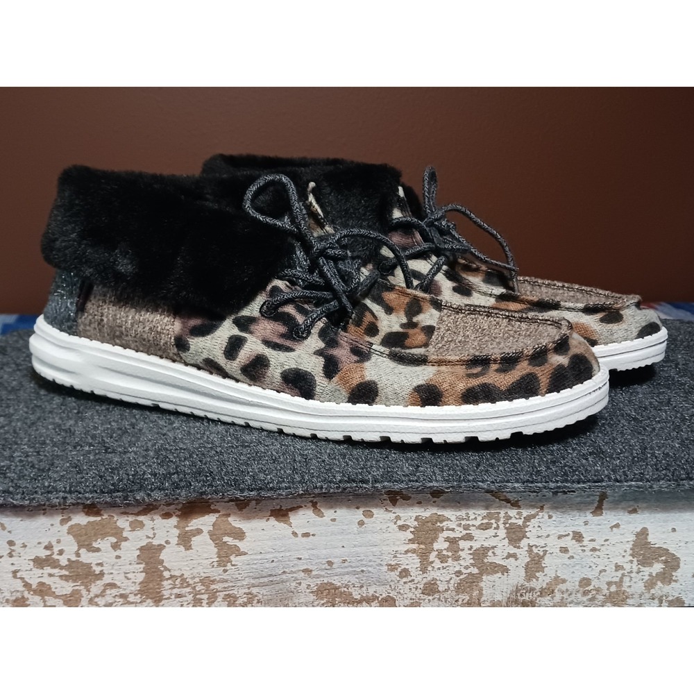 Hey Dude Britt Patchwork Java Gray Women's Comfort Shoes US 11 Faux Fur